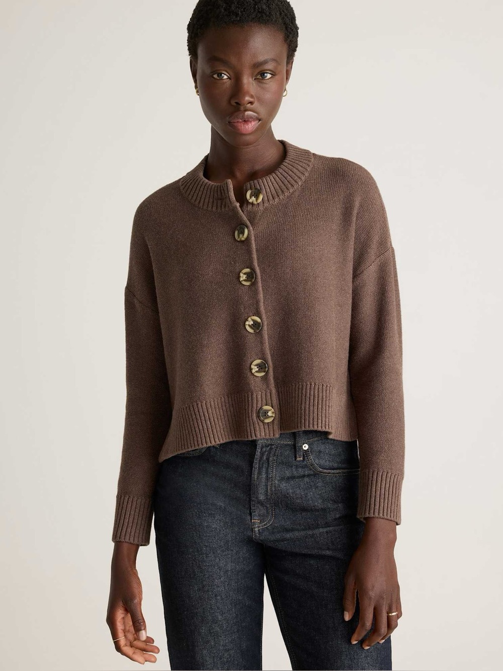 QUINCE 100% Organic Cotton Cropped Cardigan, Size S